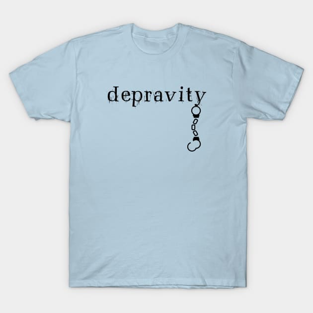 Depravity Handcuffs Hanging Light-Monotone T-Shirt by depravitee